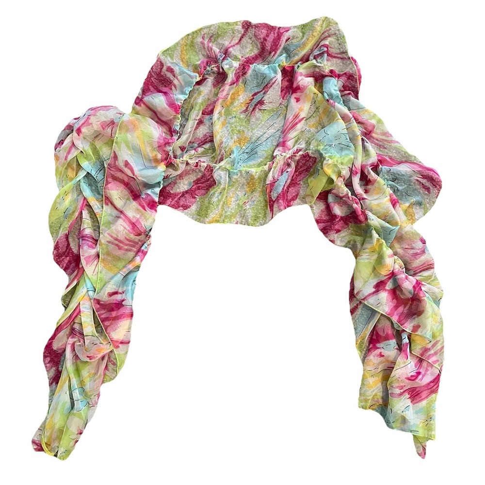 Vintage Silk Head Scarf Multicolor Pastel Elastic Trendy Hollywood Style Twee